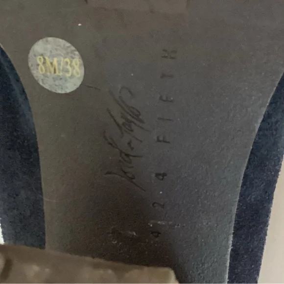 Lord & Taylor 424 Fifth Leather Deanna Navy Slingback Heels Mules Size 8 - Picture 9 of 13